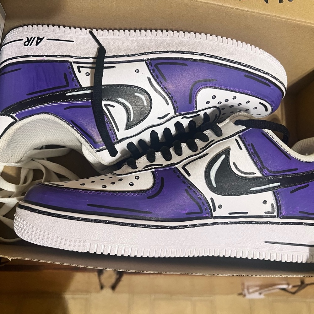 Custom painted Nike Air Force 1 Purple and White Sneakers